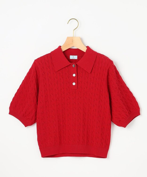 組曲 L ポロ襟 ニットプルオーバー レッド系