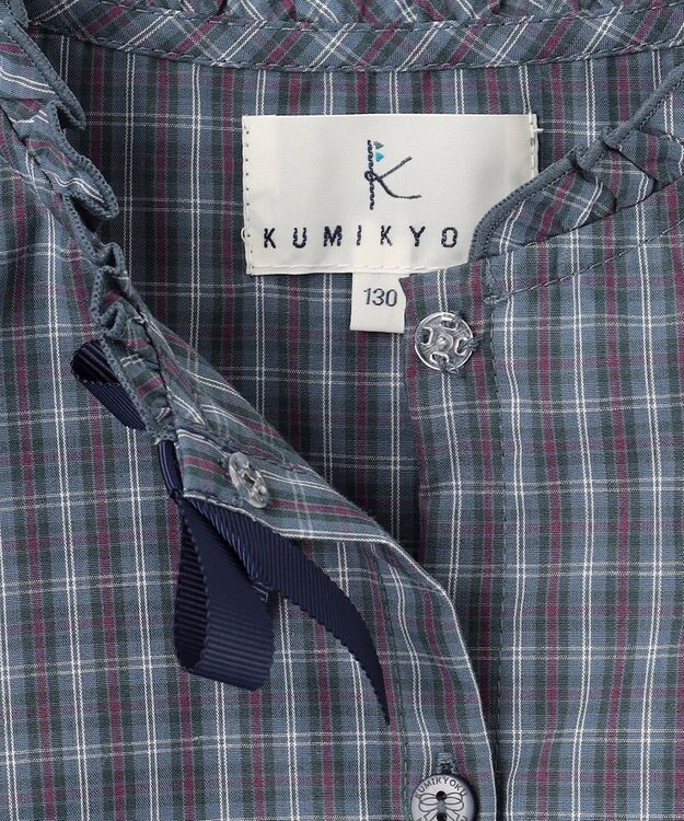 組曲 KIDS 【110-140㎝】チェックラッフル ブラウス ブルーグレー系3
