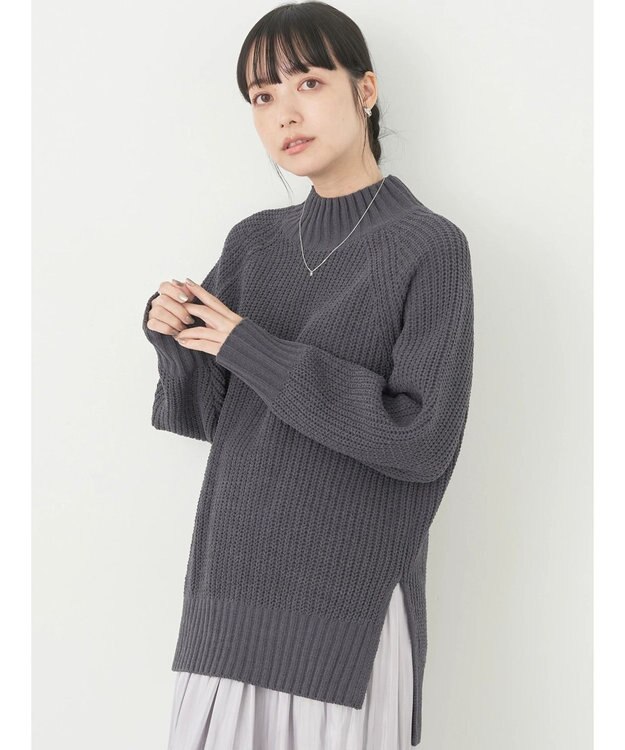 earth music&ecology マットベロアモールチュニック Dark Gray