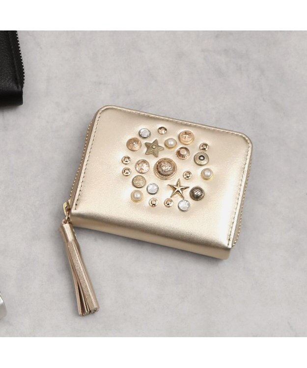 UNBILLION ペルケ perche / マルチスタッズ・ジャバラカードウォレット ライトゴールド