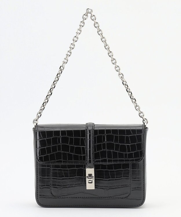 ICB フラップミニショルダーバッグ クロコブラック系