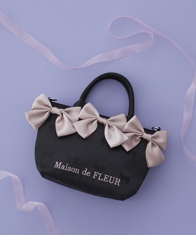 Maison de FLEUR リボンジャカード2Wayミニトートバッグ Black