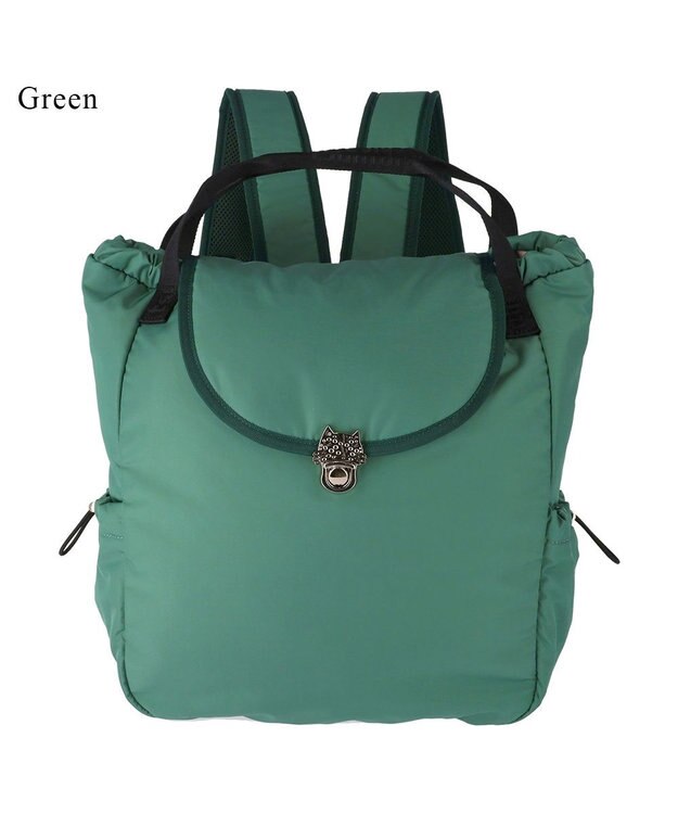tsumori chisato CARRY ネコメタル リュック 手提げ ハンドバッグ 2way グリーン
