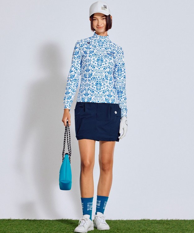 PW CIRCULUS 【吸水速乾 / UV遮蔽率99.5% UVカット / ストレッチ】【WOMEN】DELFT総柄 ロングスリーブモックT ゴルフウェア レディース スカイブルー系5