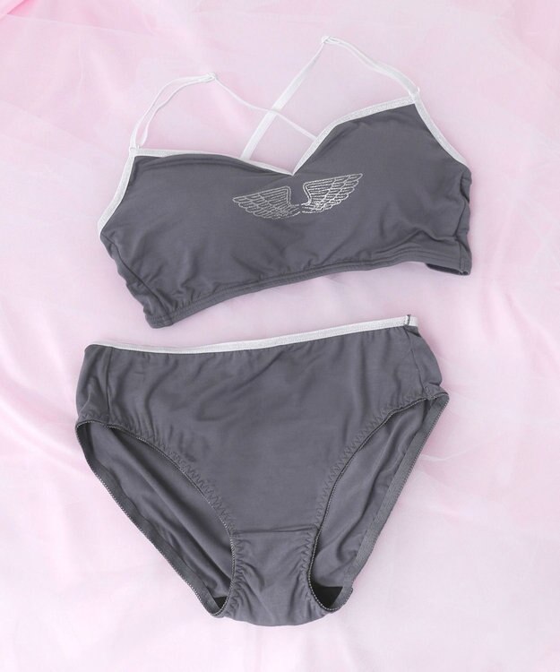 WEGO 【ブラトップ＆ショーツセット】Liliane　Ciel　フェザーラメ グレー