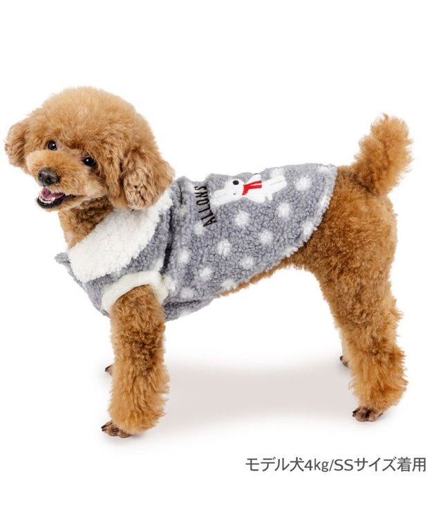 PET PARADISE リサとガスパール 水玉ボアベスト 小型犬 グレー