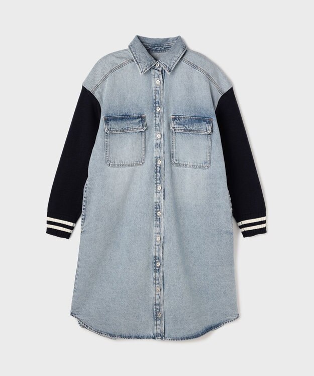 GRACE CONTINENTAL ニットスリーブデニムワンピース サックス