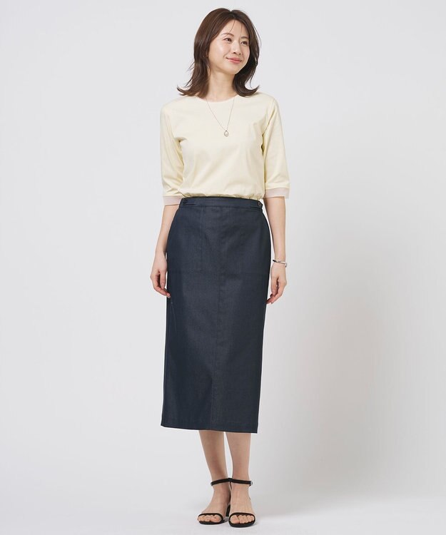 J.PRESS LADIES L 【WEB限定カラーあり】TCシャンブレーサテンST ナロー スカート ネイビーシャンブレー系