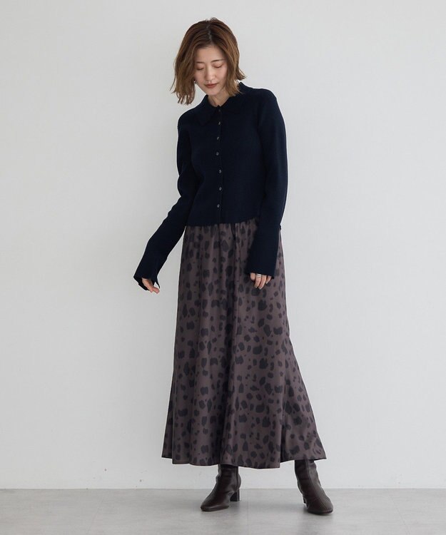 YECCA VECCA アニマル柄プリントマーメイドスカート Brown