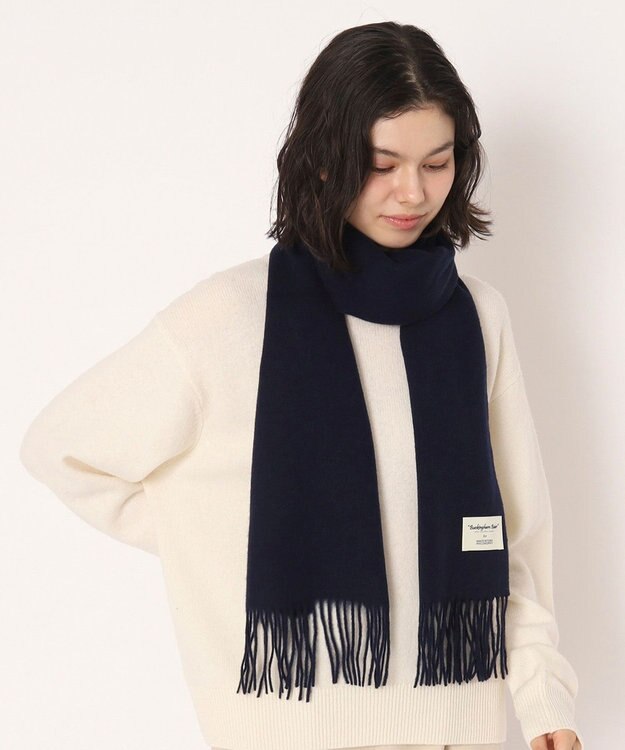 MOONBAT 【WEB限定】MACKINTOSH PHILOSOPHY バッキンガムベア付きウール100%無地マフラー (パッケージ付き) ネイビーブルー