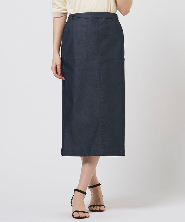 J.PRESS LADIES L 【WEB限定カラーあり】TCシャンブレーサテンST ナロー スカート ネイビーシャンブレー系