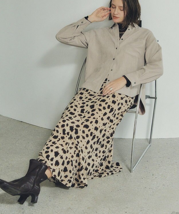 YECCA VECCA アニマル柄プリントマーメイドスカート Beige