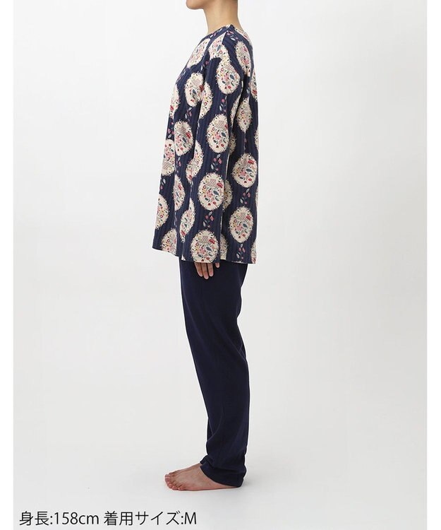 WACOAL ワコール_リラックス＆スリープ パジャマ 長袖 長ズボン 綿100％(本体) スムース素材 上下セット かぶりタイプ ミントン NDW418 /ワコール コン