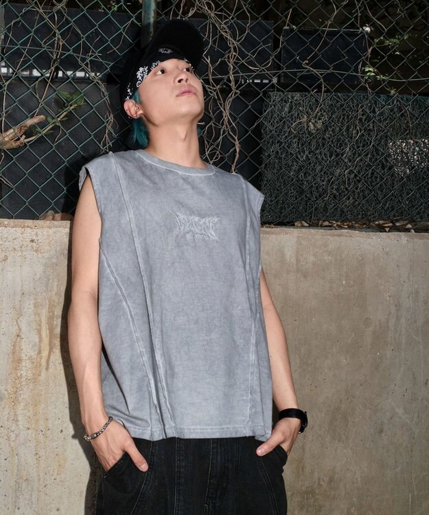 WEGO 【ユニセックス着用ITEM/MLサイズ展開】コールドダイスウィッチングロゴノースリーブ グレー