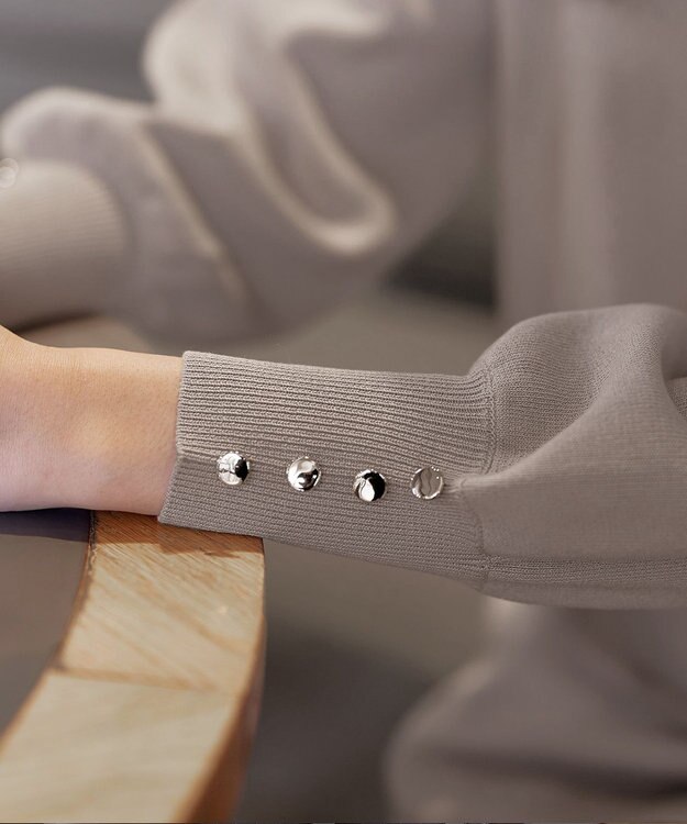 Tiaclasse 【洗える】Vネックラウンドヘムニットチュニック グレージュ