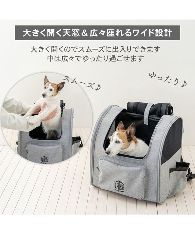 PET PARADISE J.PRESS 折り畳みリュック キャリー バッグ L 小型犬 杢グレー