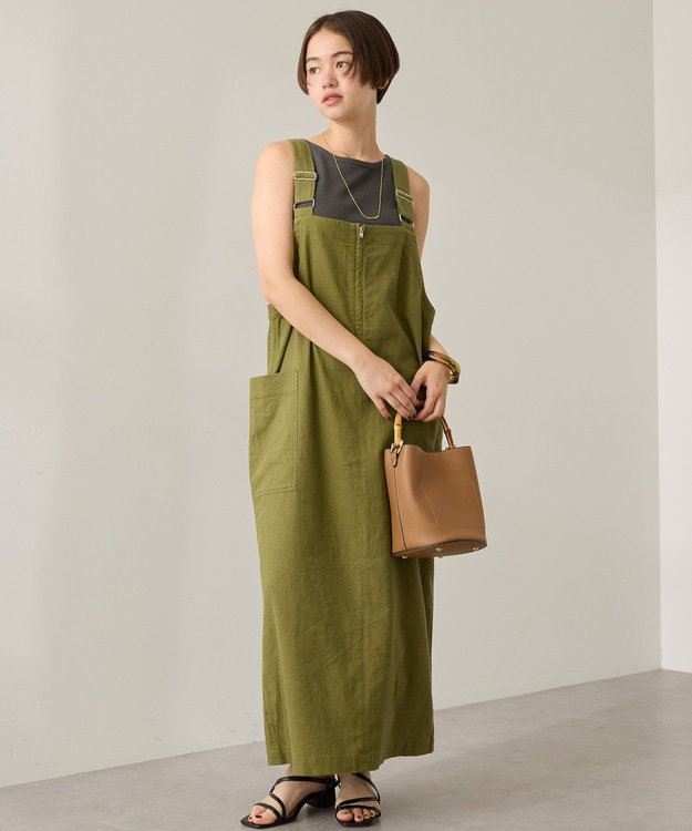 AMERICAN HOLIC 【WEB限定】リネンブレンドIラインジャンパースカート Khaki