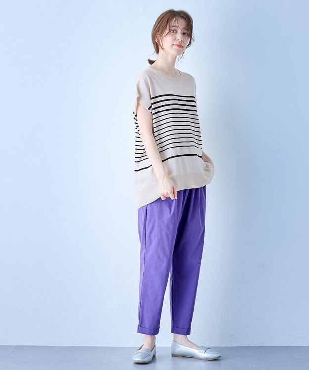 ANY L 【接触冷感/ウエストゴム/ストレッチ】クールタッチタックパンツ パープル