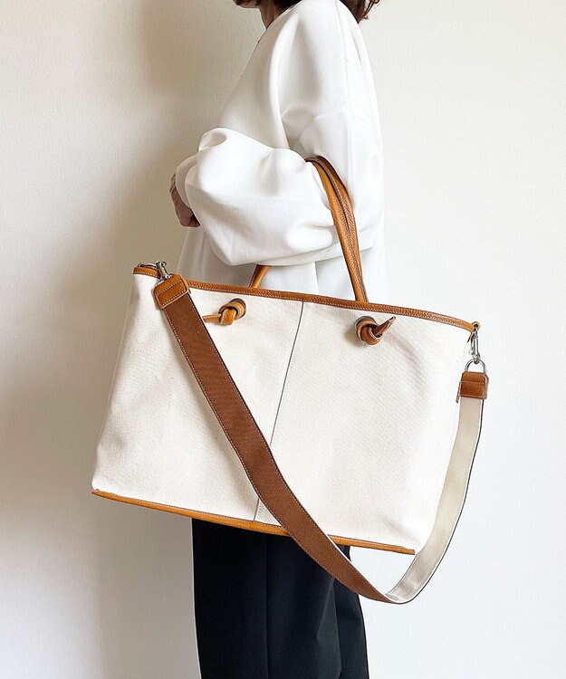 Hekhèr Le Style de Vie 【日本製 / A4サイズ対応/2WAY】コットンキャンバス×シュリンクレザー ノットトートバッグ large キャメル