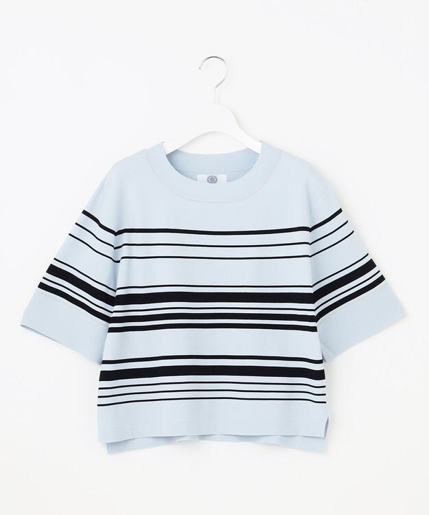 J.PRESS LADIES 【洗える】RAYON ELITE STRETCH ボーダー ニットT サックス×ネイビー系