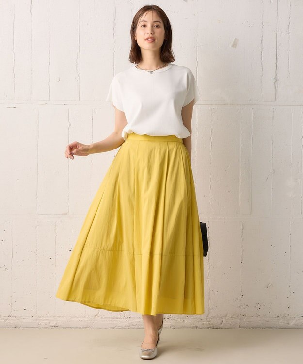 組曲 【洗える・後ろゴム】ナイロンリヨセルタフタ フレアスカート イエロー系
