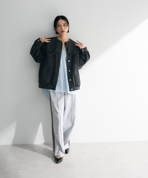 Green Parks ・ＤＯＵＢＬＥ　ＦＬＡＧＳ　フリルカラーＧジャン Black