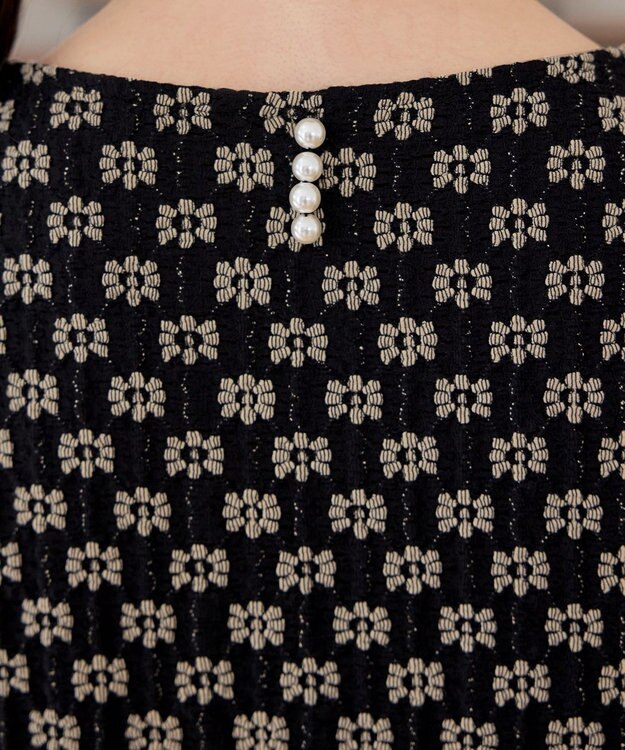 Tiaclasse 【洗える】花柄カットレースフレアトップス ブラック×ベージュ