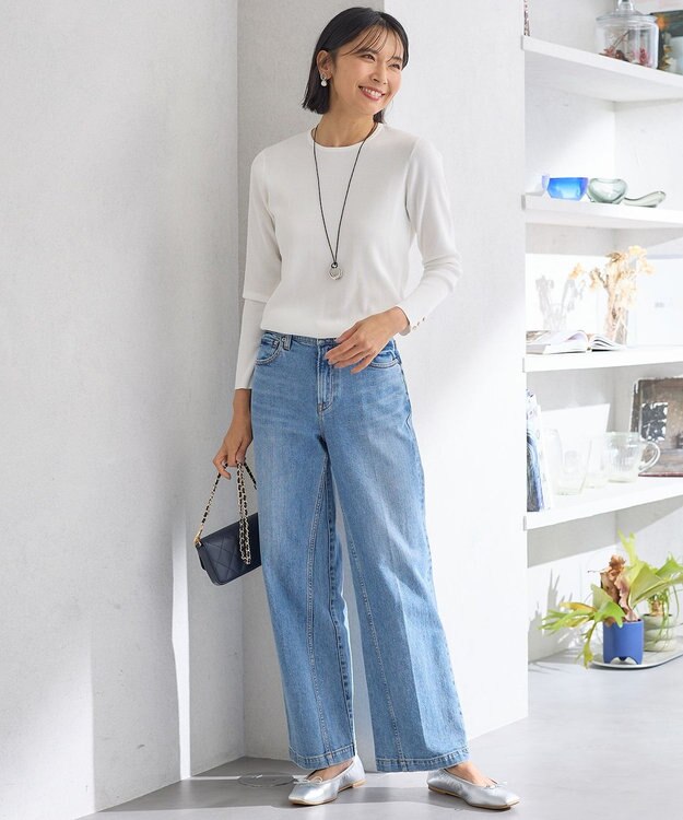 23区 L 【Oggi4月号掲載/洗える】ラスターコットンポリエステル ニット ホワイト系