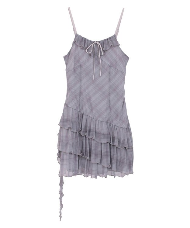 earth music&ecology フロントリボンチェックミニキャミワンピース Check Gray