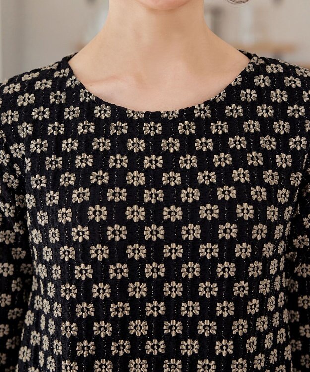 Tiaclasse 【洗える】花柄カットレースフレアトップス ブラック×ベージュ