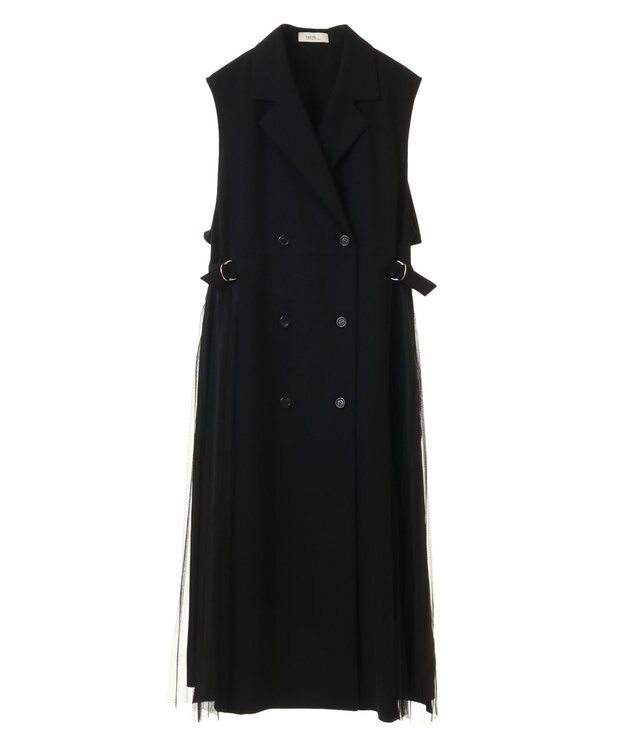 earth music&ecology サイドプリーツジレンチ ブラック