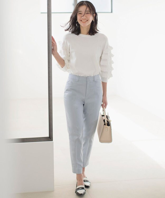 組曲 S 【WEB限定カラーあり】MINA 袖フリルニットプルオーバー アイボリー系