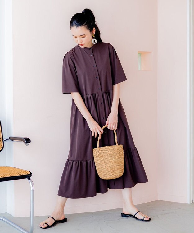 組曲 【弱撥水機能・UVケア】ライトナイロンストレッチ ワンピース ブラウン系