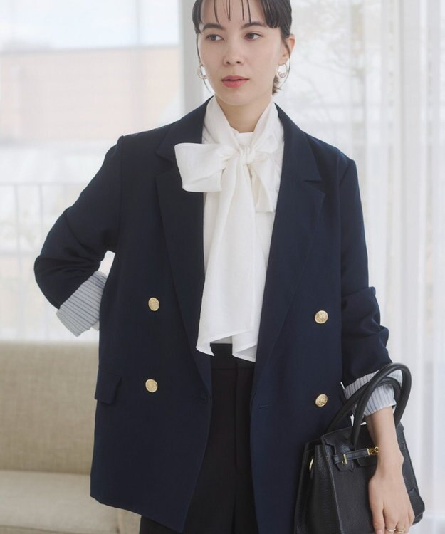 WEGO 【ANGIE VINTAGE/S/Mサイズ展開 / オケージョン対応 / セレモニー対応】ゴールドボタン テーラードジャケット / 金ボタン ダブル ブレザー ネイビー