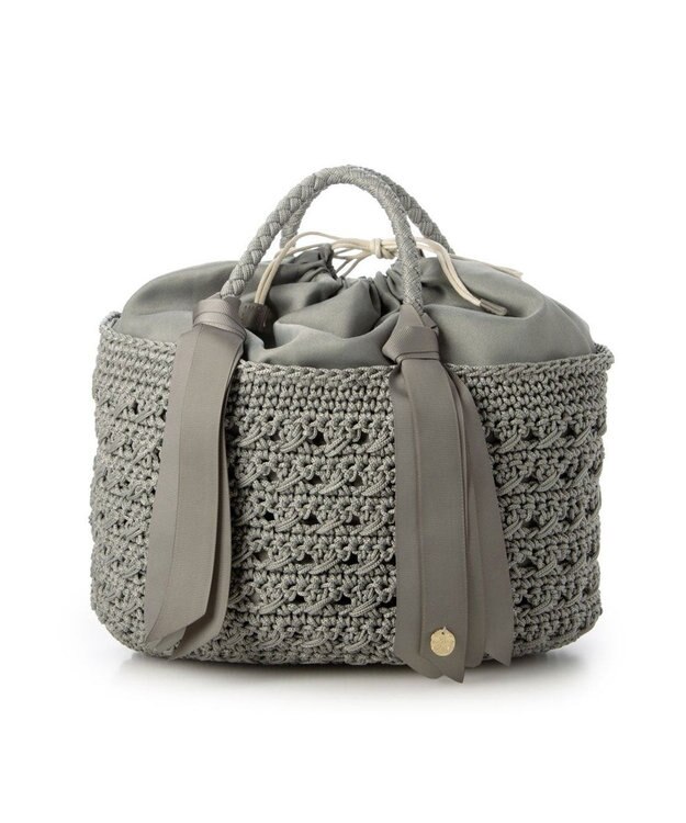 UNBILLION カシュカシュ cachecache / 下がりグログラン柄編みトート カゴバッグ GY