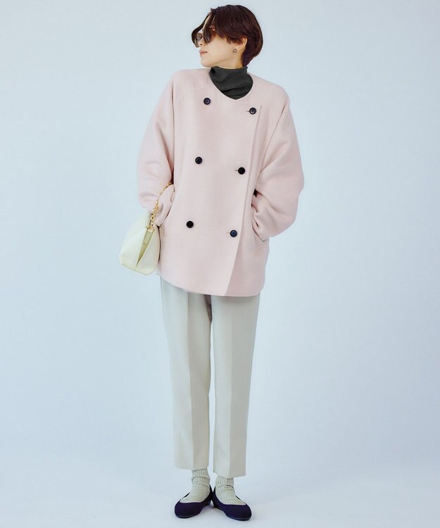 UNFILO 【撥水】ウール混リバー ショートコート ピンク系