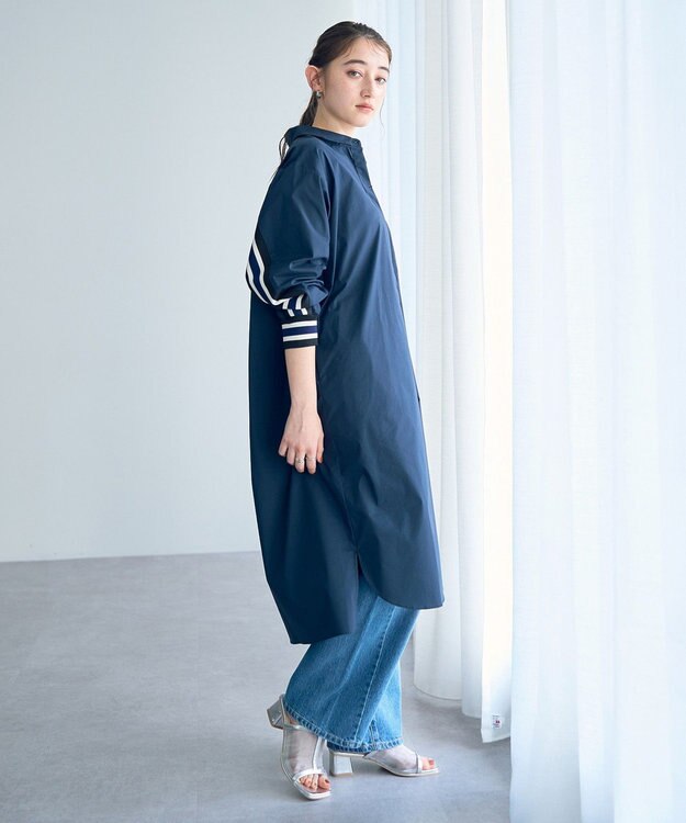 YECCA VECCA リブMIXシャツワンピース Navy