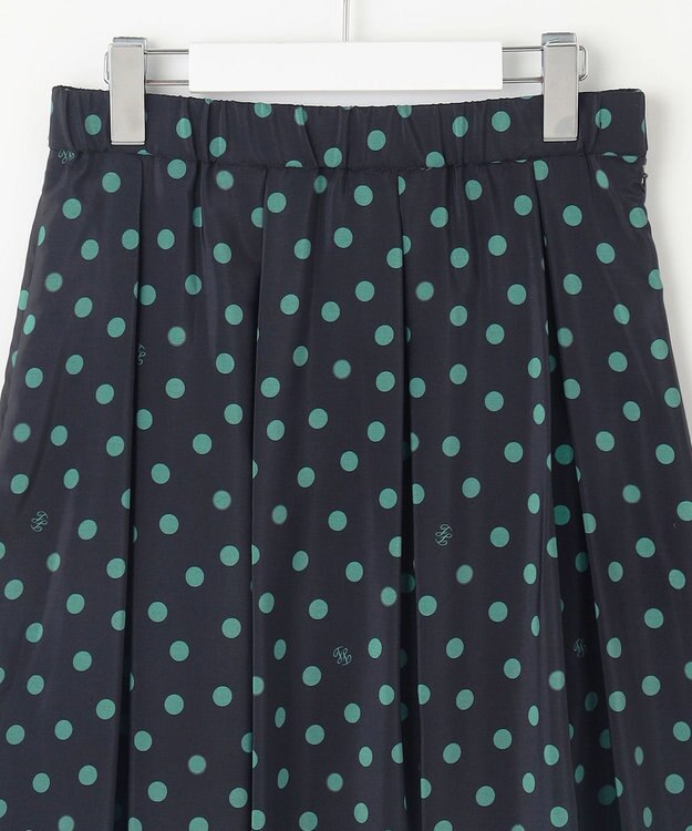 自由区 L 【洗える】ポルカドットプリント スカート ネイビー×ミントグリーン