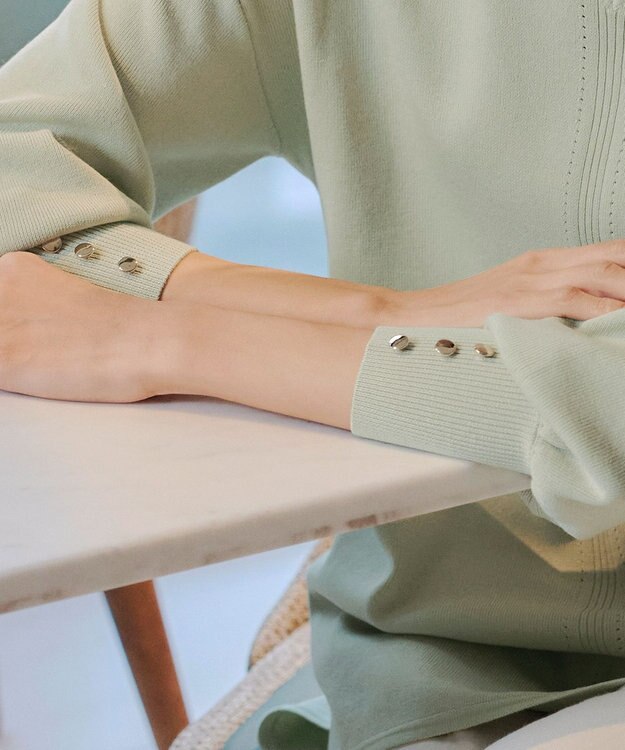 Tiaclasse 【洗える】Vネックラウンドヘムニットチュニック ミント