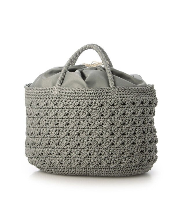 UNBILLION カシュカシュ cachecache / 下がりグログラン柄編みトート カゴバッグ GY