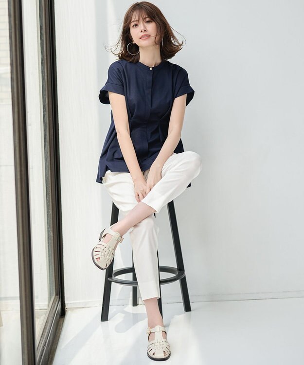 ANY SIS 【洗える】カナパジャージー ブラウス ネイビー