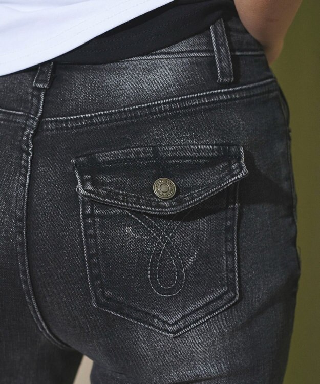 WEGO 【美脚】ダメージフレアデニム ブラック