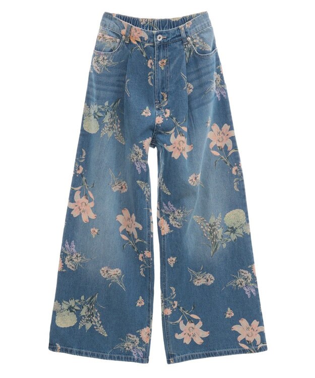 Green Parks ・ＳＵＧＡＲ　ＳＰＯＯＮ　フラワーｐｔデニムワイドパ Indigo