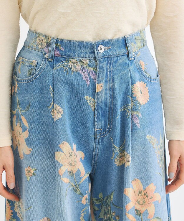 Green Parks ・ＳＵＧＡＲ　ＳＰＯＯＮ　フラワーｐｔデニムワイドパ Indigo