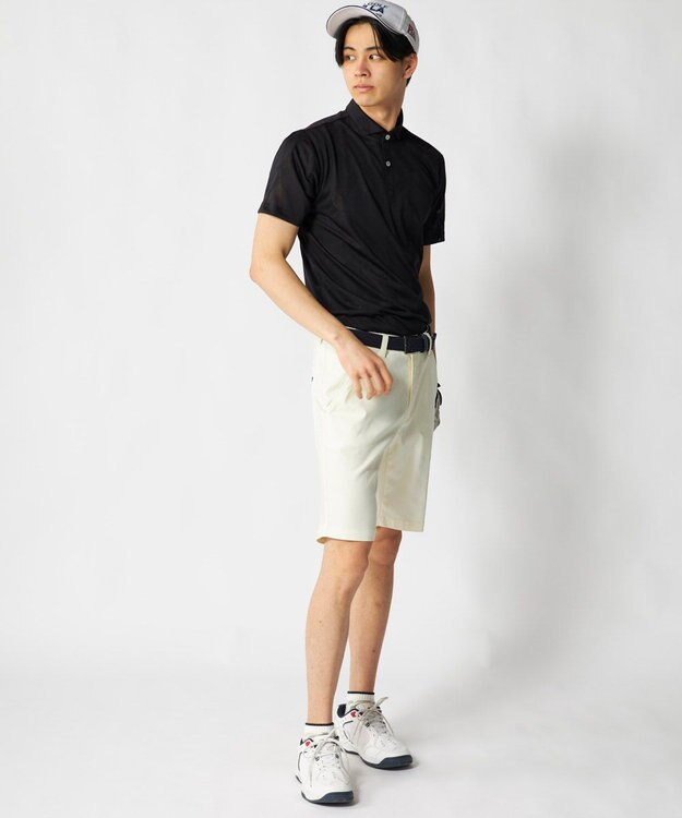 FILA GOLF／marie claire 【FILA GOLF】メッシュ加工ビックロゴ半袖ポロシャツ ブラック