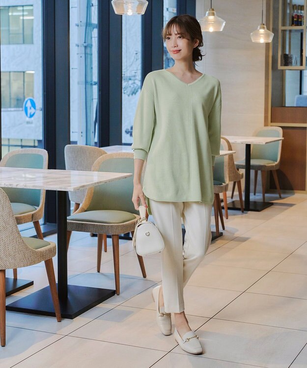 Tiaclasse 【洗える】Vネックラウンドヘムニットチュニック ミント