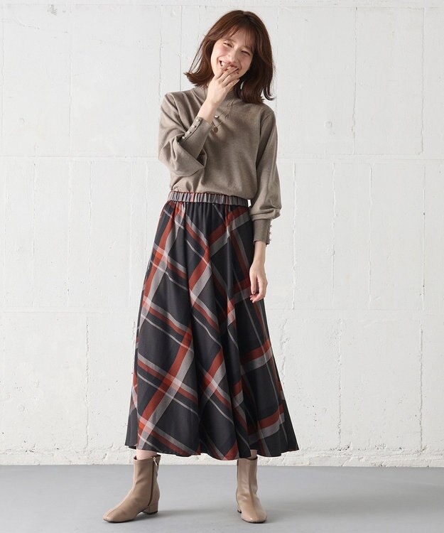 ANY L 【親子連動/洗濯機可能/ウエストゴム】チェックフレアスカート オレンジチェック