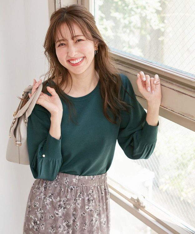 ANY SIS 【洗える】タックポイント ニット ダークグリーン