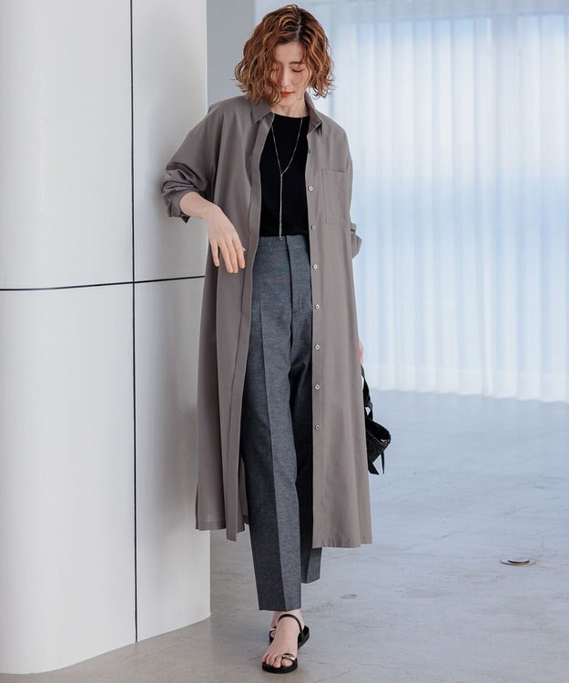 23区 【セットアップ対応/洗える】コットンリネン オックスストレッチ テーパード パンツ ブラックシャンブレー