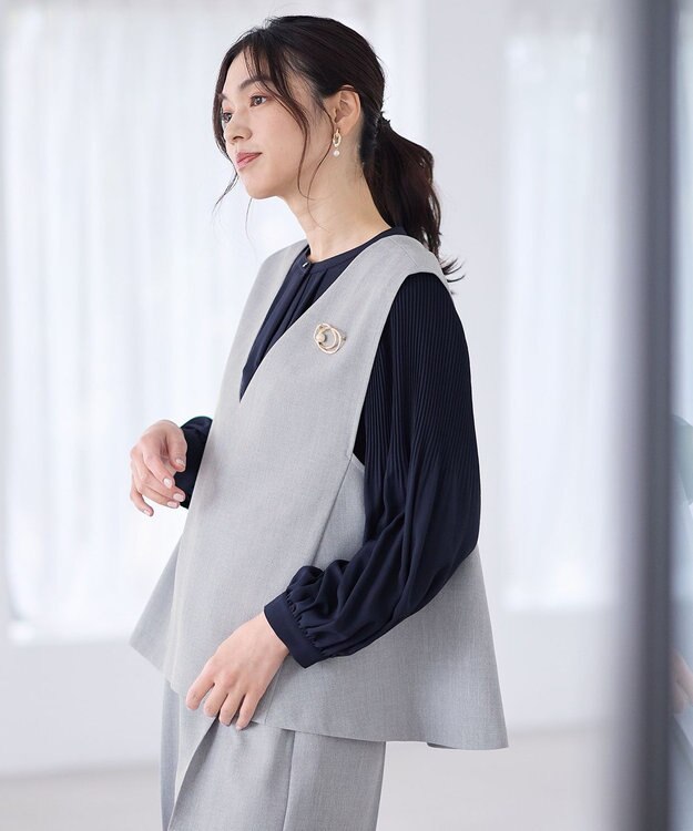 ANY L プリーツブラウス ネイビー